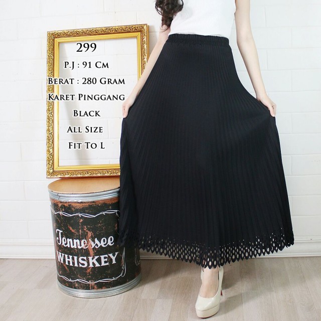 ROK PLISKET LASERCUT 299 PRISKET PANJANG MUSLIMAH PLEATED SKIRT FLARE SKIRT MAYUNG FLOWY REMPEL