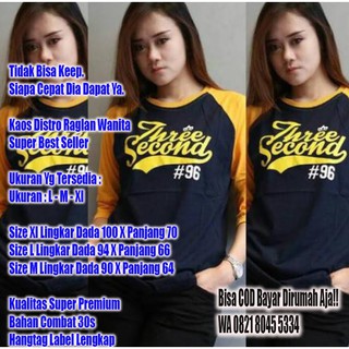 Terlaris Kaos  Three  Second  Raglan Cewek Lengan 3  4 COD 