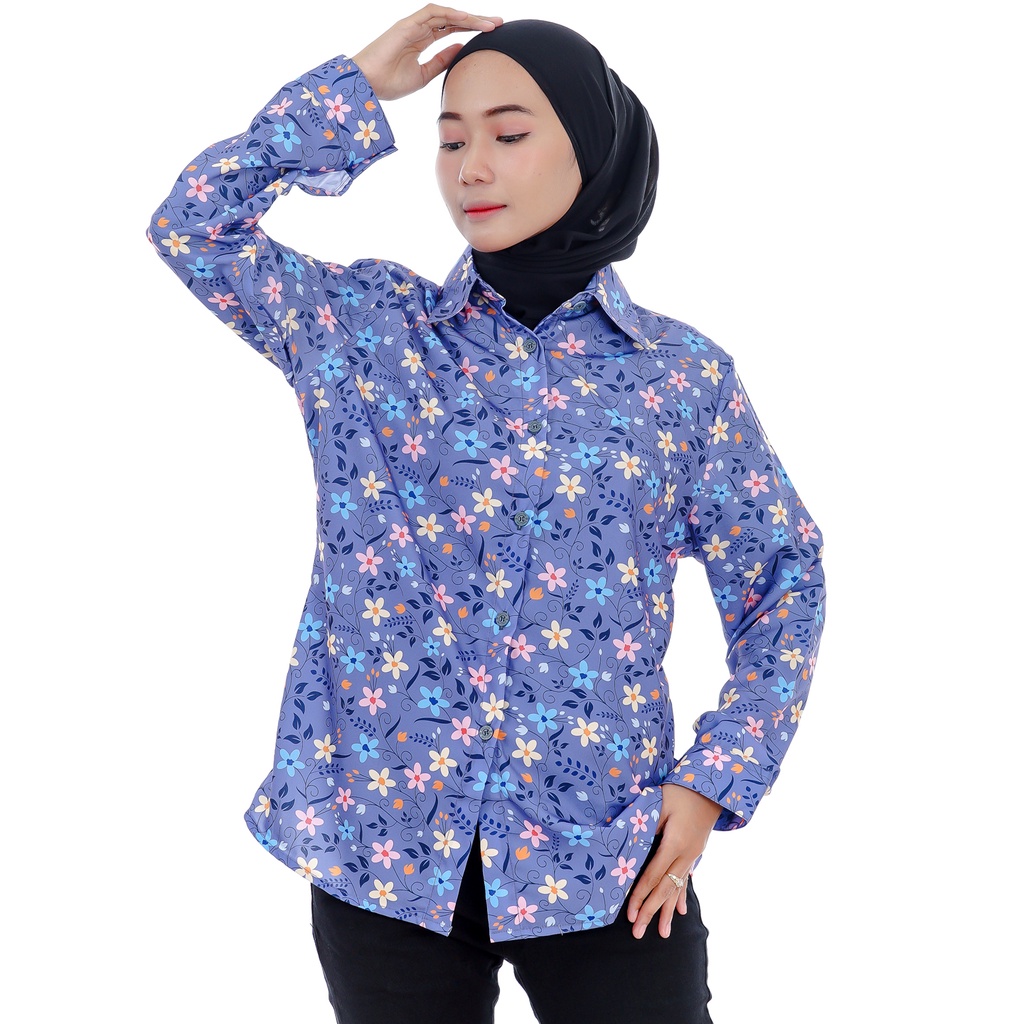 Kemeja Wanita Motif Flower Original Monalisa L XL XXL Jumbo Big Size-08