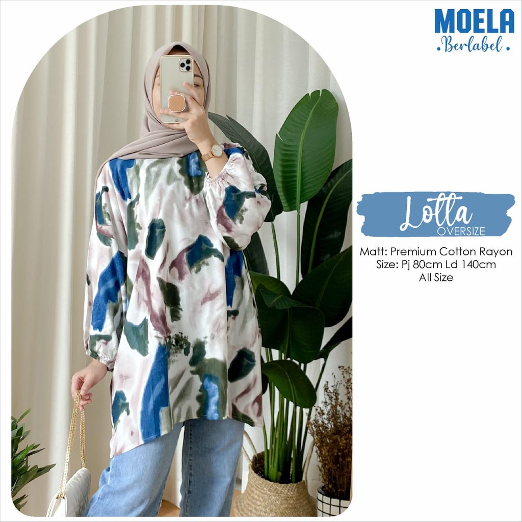 realpict OLIA by MOELA ld 140 oversize blouse wanita lengan panjang motif tie dye jumbo rayon crayon