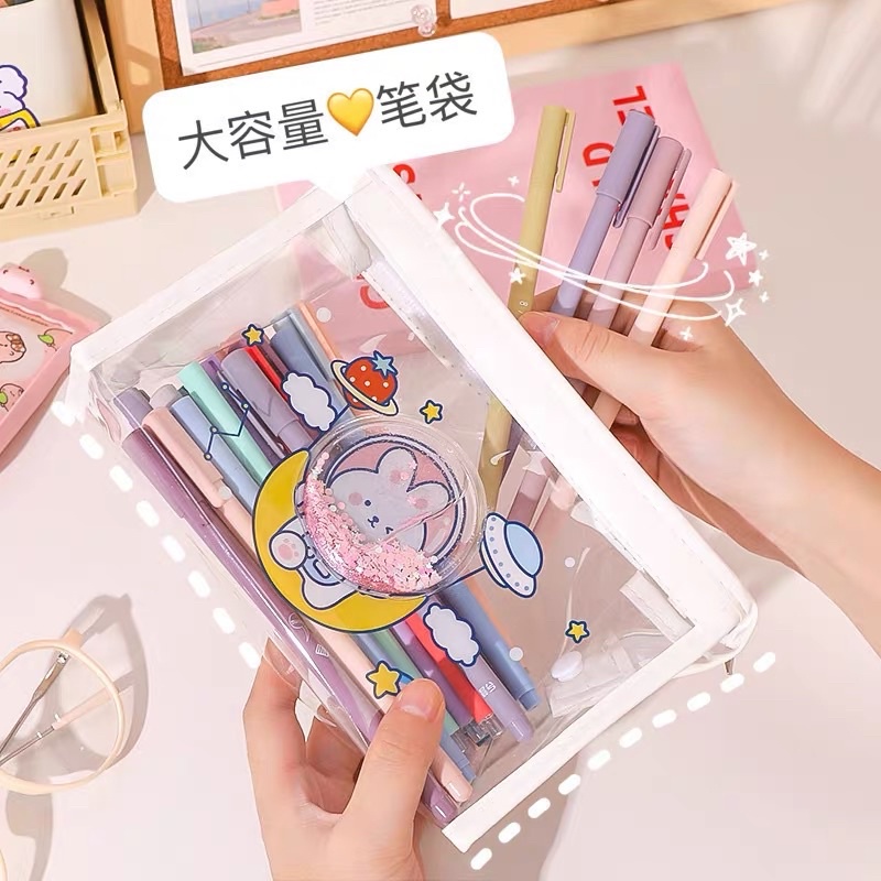 TEMPAT PENSIL TRANSPARANT KOREA ZIPPER MOTIF AESTHETIC KREATIF LUCU / FILE BAG POUCH PVC TRANSPARAN SERBA GUNA / KOTAK PENSIL MURAH / DOMPET TAS POUCH KOSMETIK