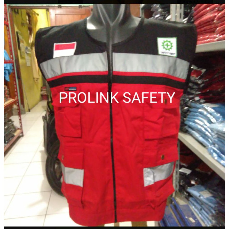 ROMPI SAFETY PREMIUM BAHAN FULL KAIN DRILL DALAM PAKAI FURING FREE LOGO 4 KANTONG MERAH HITAM