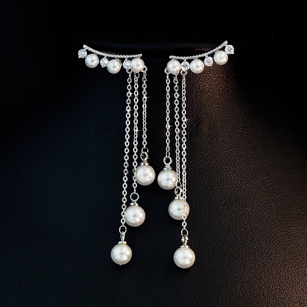 OW@ Earrings Environmental Friendly Elegant Long Style Women Tassel Faux Pearls Earrings for Wedding