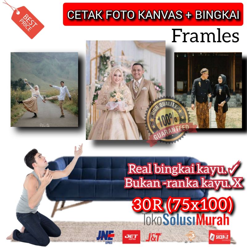 CETAK FOTO KANVAS BINGKAI MINIMALAIS uk 12R,16R+,20R+,24R+,30R+0