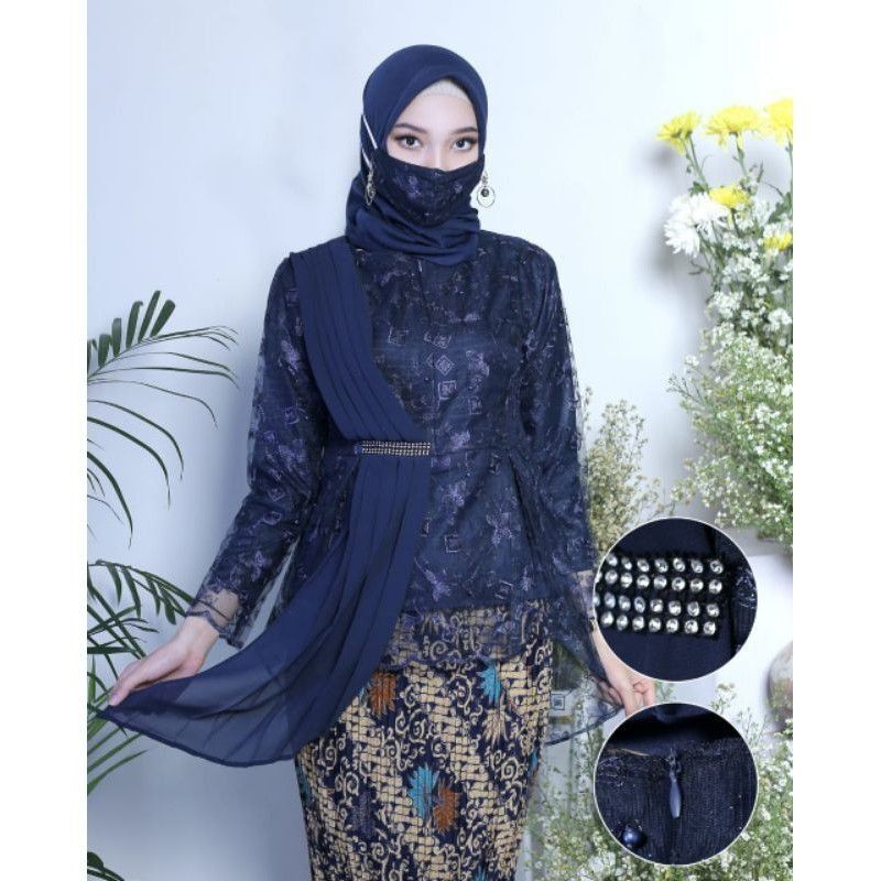 Melia kebaya - Atasan Kebaya Aurora Selendang / Kebaya Tulle Selendang / Navy / Coklat / Silver / Gold