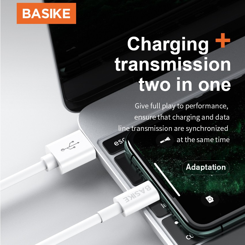 Kabel Data Fast Charging BASIKE Micro USB Cable Android Tangle-free Charger Xiaomi Samsung Vivo OPPO Mobile Cables Converters-CT306-1V White