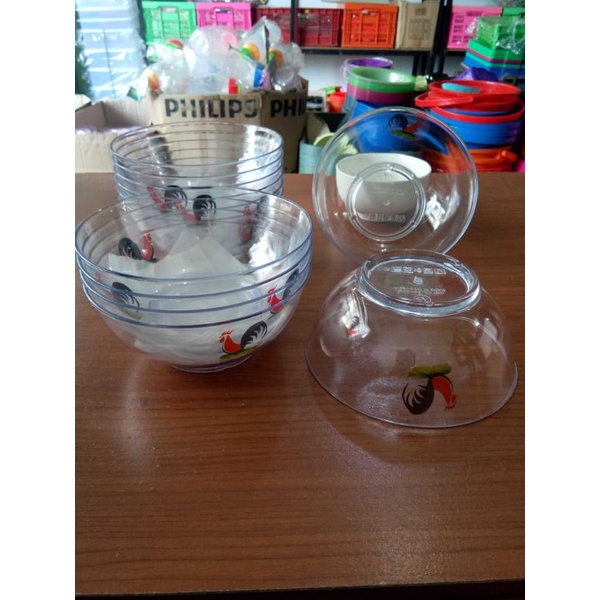 Mangkuk Ayam Jago Bening Bahan Plastik Mika Kristal