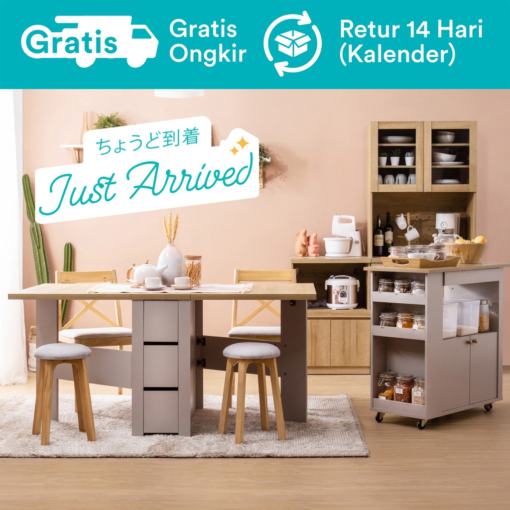Dekoruma Yver Meja Makan Kayu Lipat Minimalis Multifungsi dengan Laci Serbaguna | Dining