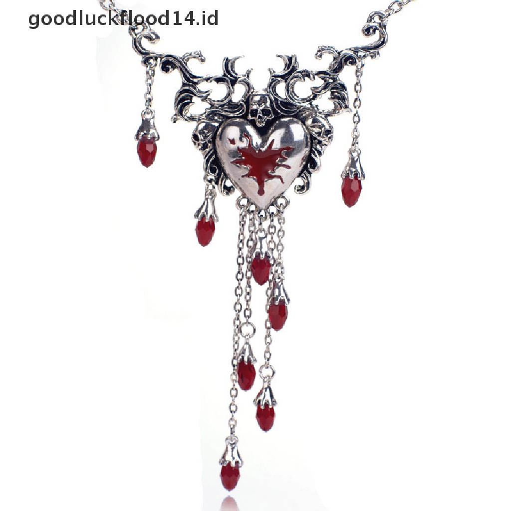 [OOID] Gothic Broken Heart Tassel Necklace Punk Trendy Cool Skull Red Drop ID