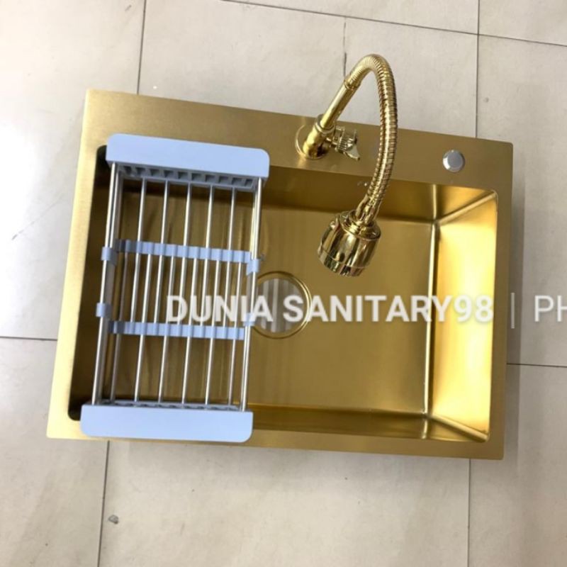 Paket Bak Cuci piring 6045 Stainless SUS 304 GOLD Kitchen Sink minimalis