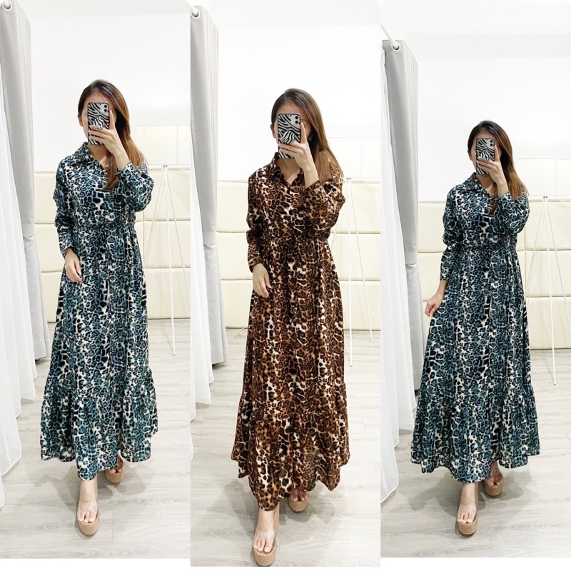 marketonline gamis rayon leopard/ gamis leopard rayon wanita /gamis muslim leopard busui friendly ( K12960)