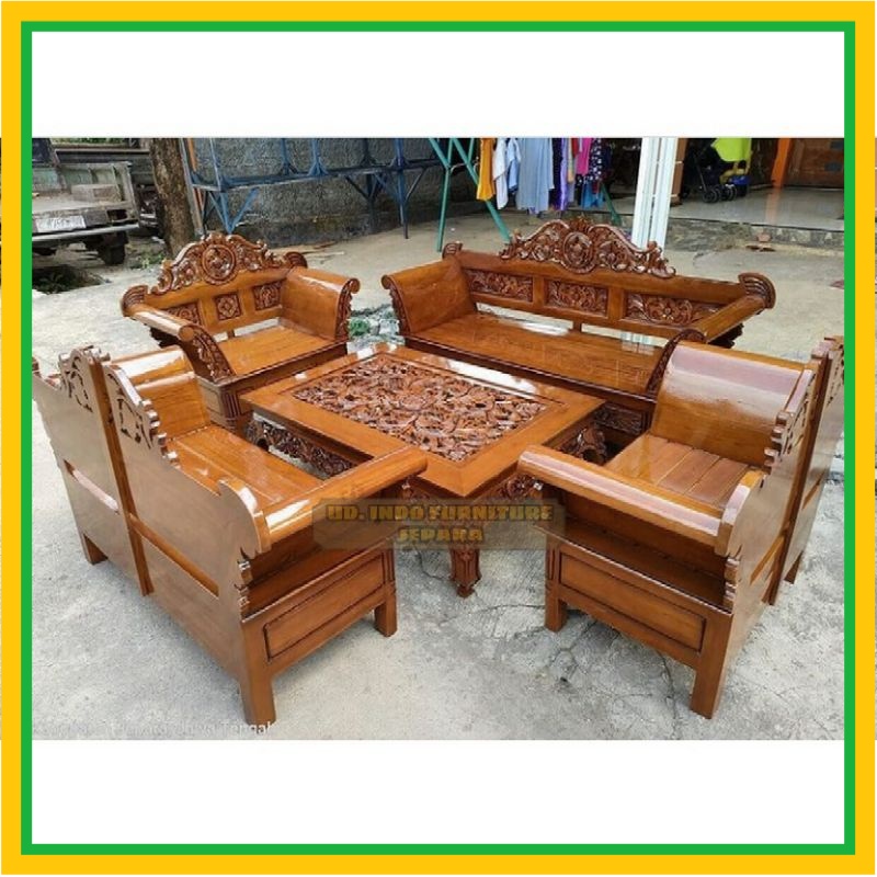 Meja kursi ruang tamu ukir Jepara kayu jati formasi kursi 3211