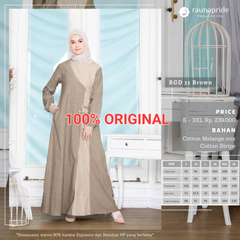 RAUNA GAMIS RGR 35 | GAMIS CANTIK MURAH | GAMIS KATUN STRIPE | FASHION MUSLIM | RAUNA RAHNEM