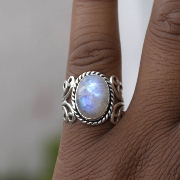 Cincin Batu Bulan Bahan Stainless Steel Warna Silver Untuk Aksesoris