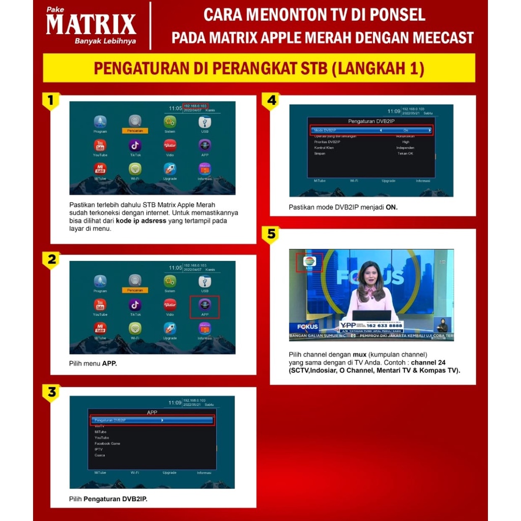 SET TOP BOX MATRIX  TV DIGITAL YOOUTUBE MERAH