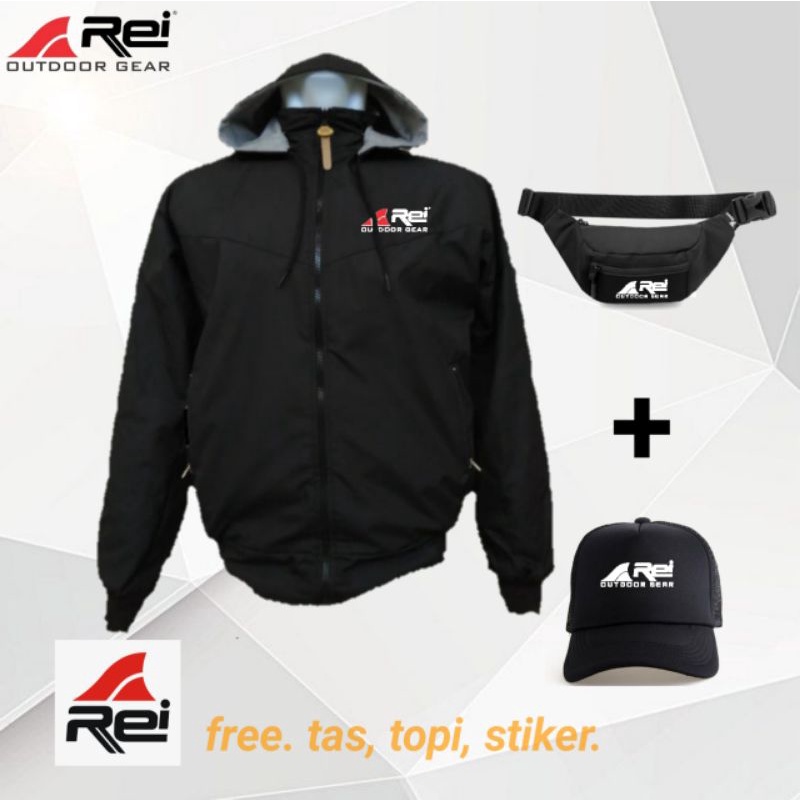 jaket parasut outdoor REI WATERPROOF anti air jaket peria||wanita free tas& topi bonus stiker