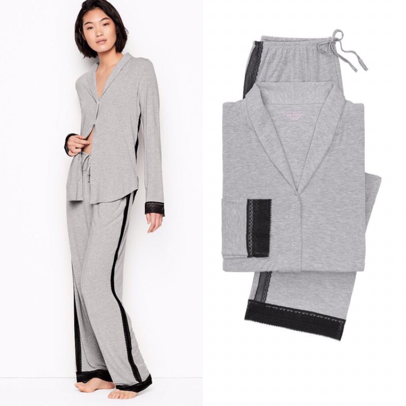Victoria’s Secret Heavenly Modal Pajamas set Grey | Baju Tidur Piyama VS Wanita