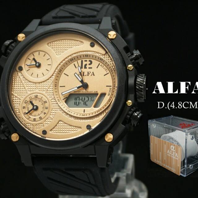 JAM TANGAN PRIA ALFA 3TIME+DIGITAL+LIGHT 100% ORIGINAL GARANSI 1 TAHUN