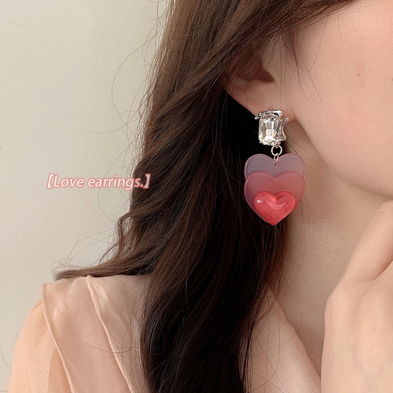 Anting Tusuk Desain Hati Warna pink Gradasi Untuk Wanita