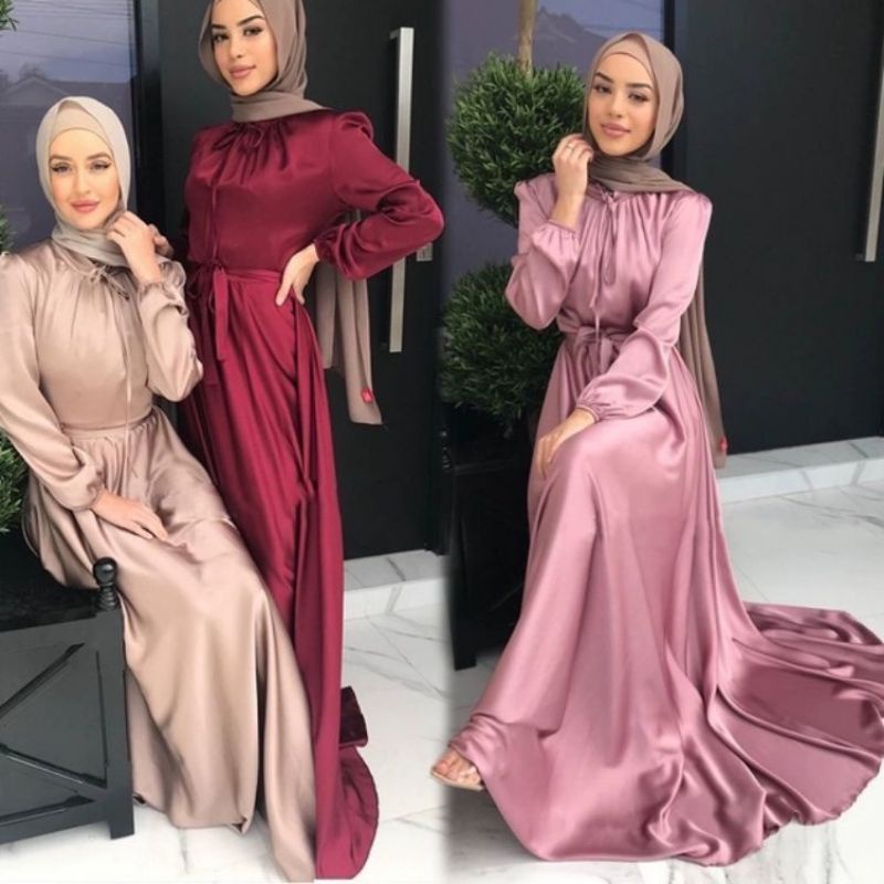 08890 Baju Maxi Dress  gamis polos lengan panjang buat hijab  jilbab lebaran kondangan santai muslim