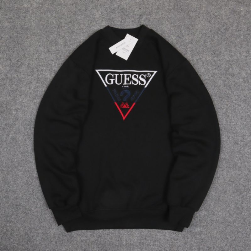 SWEATER CREWNECK GUESS HITAM PREMIUM FULLTAG&amp;LEBEL