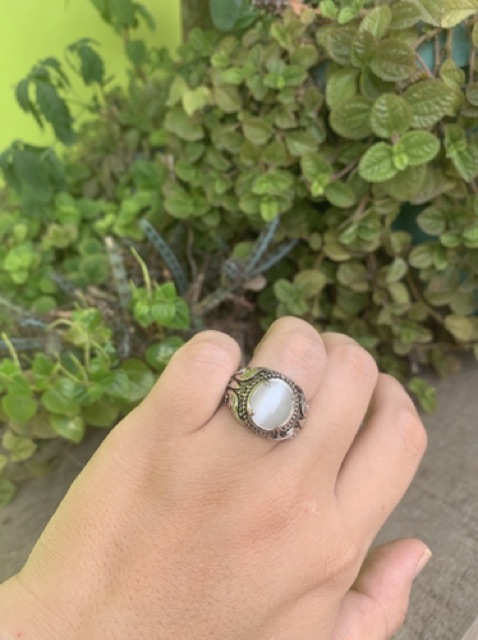 Cincin Batu Moonstone Cat Eye Biduri Bulan Air Beras Ceylon Kantoran Ring Motif Bali