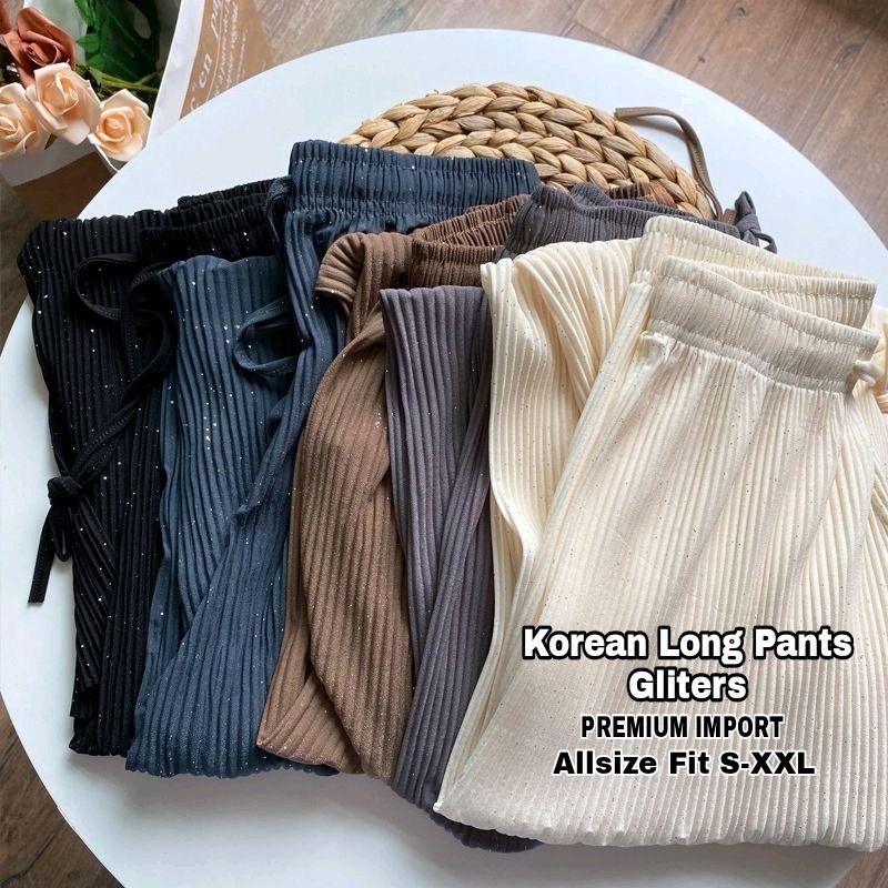 ☄️COD☄️Kulot Polos Gliters Wanita Import / Korean Long Pants Gliters Premium Fit S-XXL