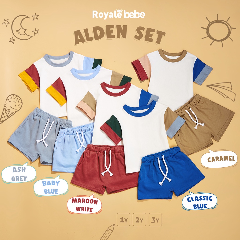 ROYALE BEBE ALDEN SET SETELAN BAJU PENDEK CELANA PENDEK PAKAIAN SETELAN ANAK 1 - 3 TAHUN