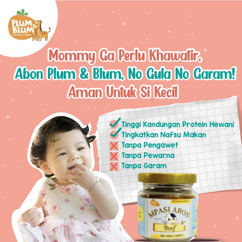 Plum &amp; Blum Abon MPASI Bayi Cheese BB Booster / Abon Keju Sapi Ayam Ikan No MSG / Baby Meat Floss 6 bulan+ / 50 g