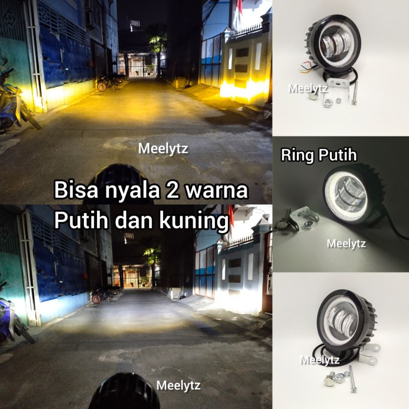 Lampu Tembak sorot Led cree 3 mata Lensa 6D Bulat Ring Putih Lampu tembak 2 warna Putihkuning
