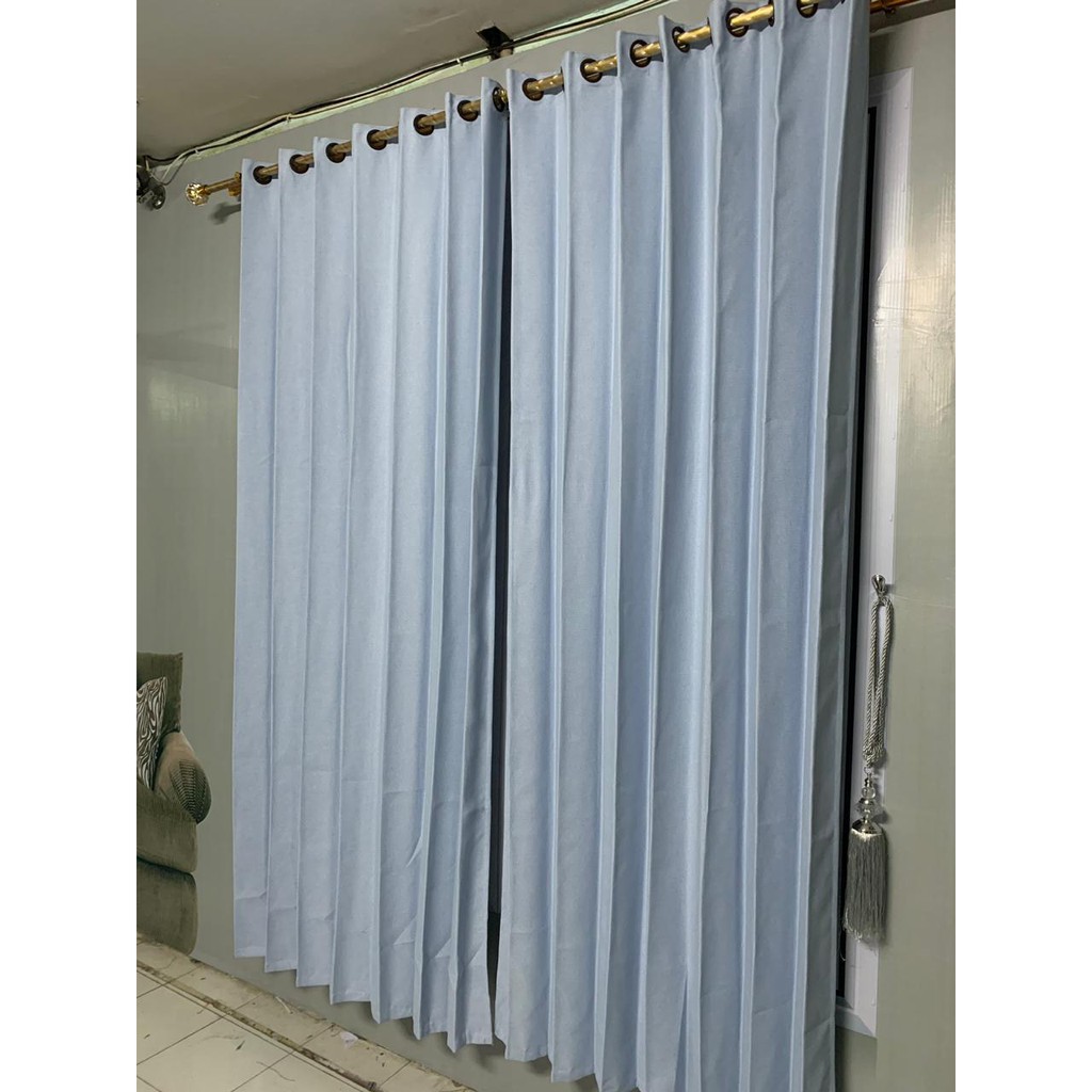 Gorden/Hordeng 12 Lubang Smokring 6 Gelombang Polos Minimalis Elegan Model Tebaru Maison - Biru Muda