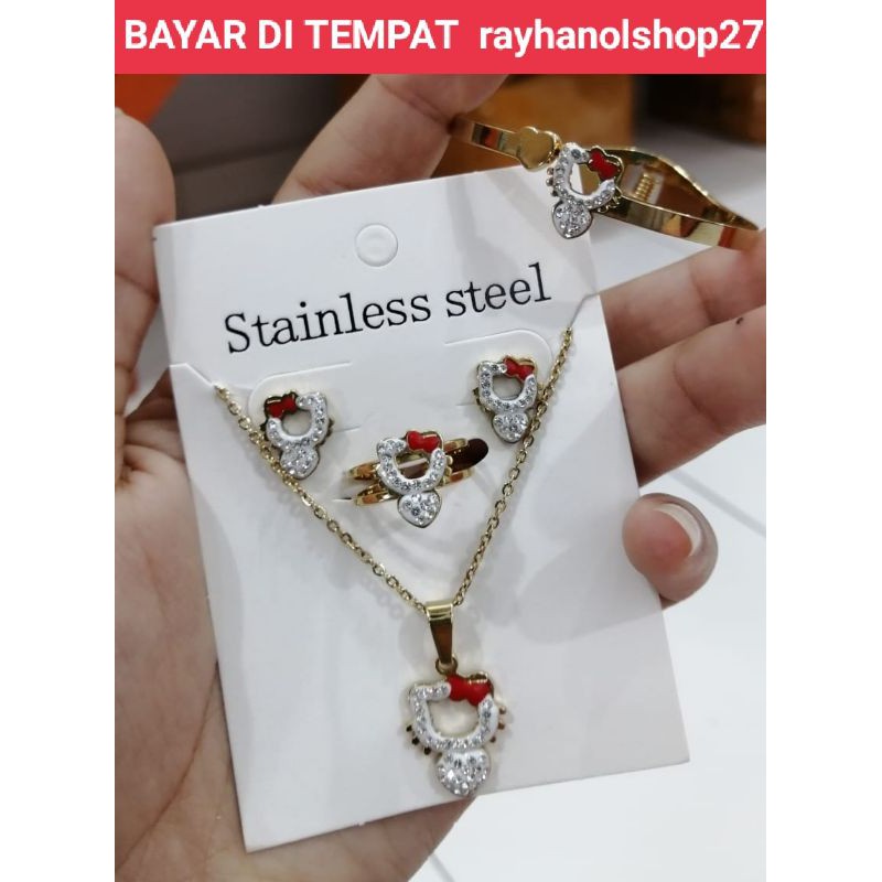 SET ANAK ANAK TITANIUM ASLI MOTIF HK TERBARU ANTI KARAT BAHAN LAPIS EMAS 24 K