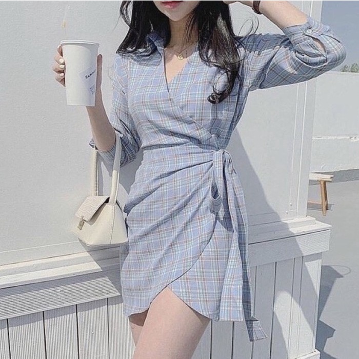 CASUAL MINI DRESS BKK FASHION ALLSIZE NEW ARRIVAL KEMEJA BLOUSE BLUE