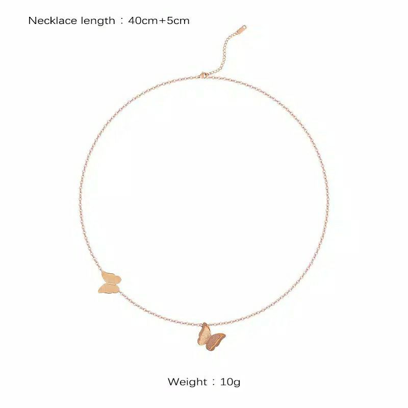 FF Kalung Rantai Dengan Liontin Kupu-Kupu Bahan Stainless Steel Warna Rose Gold Untuk Wanita