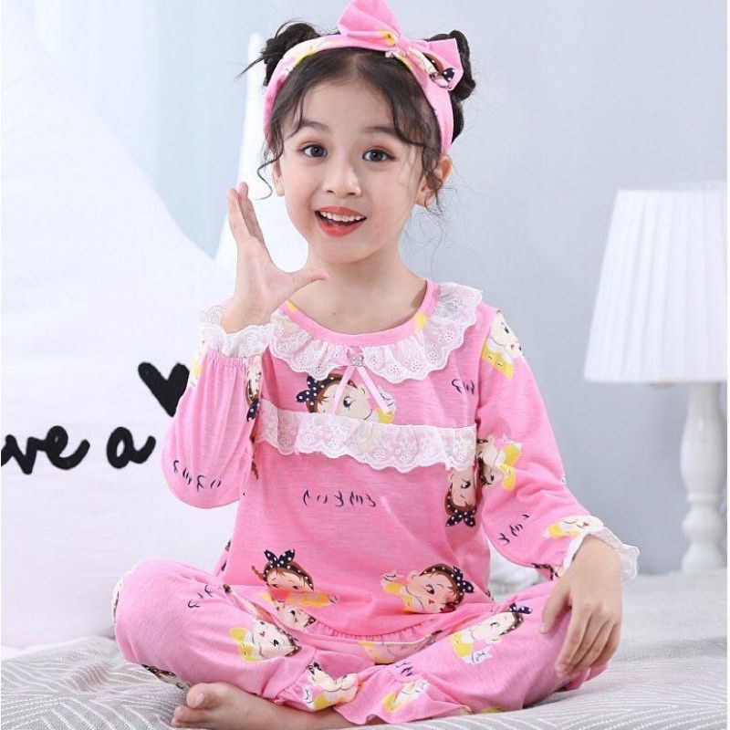 BAJU TIDUR ANAK PEREMPUAN SETELAN UMUR 4-12TAHUN PIYAMA IMPORTC18-C