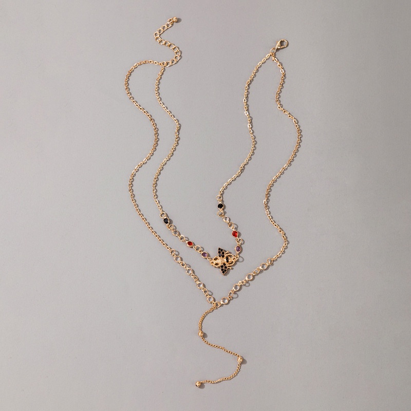 Kalung Rantai Rumbai Multilayer Aksen Lebah Warna-Warni