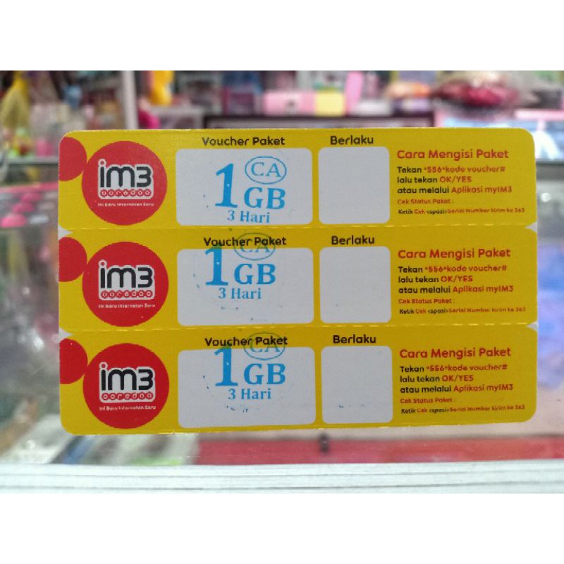 Voucher im3 oredoo 1gb( 2hari)