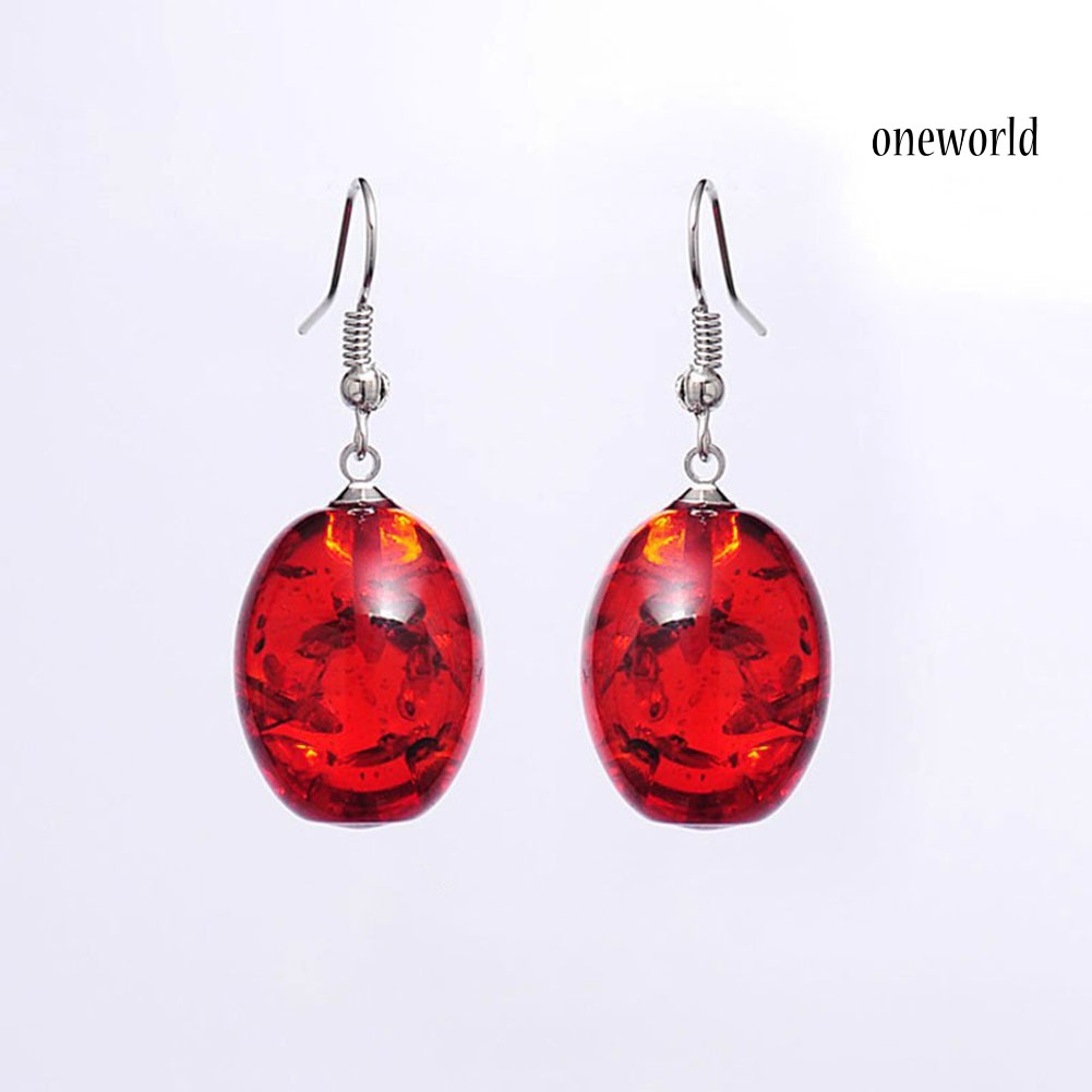 OW@ Vintage Oval Shaped Faux Amber Dangle Hook Earrings Women Piercing Jewelry Gift