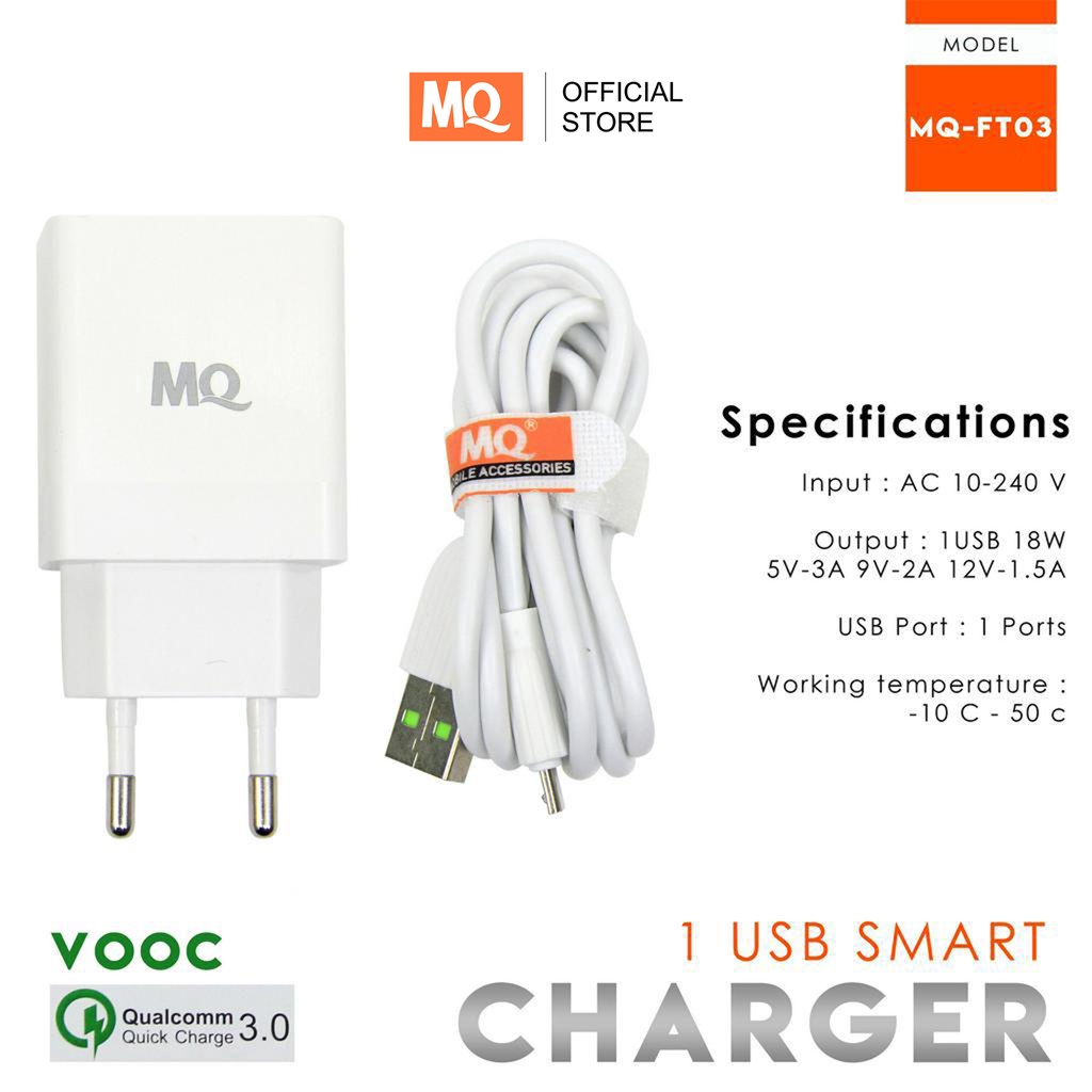 MQ Adapter Charger Dinding Single Port 18W QC3.0 Fast Charging untuk Travel MQ-FT03