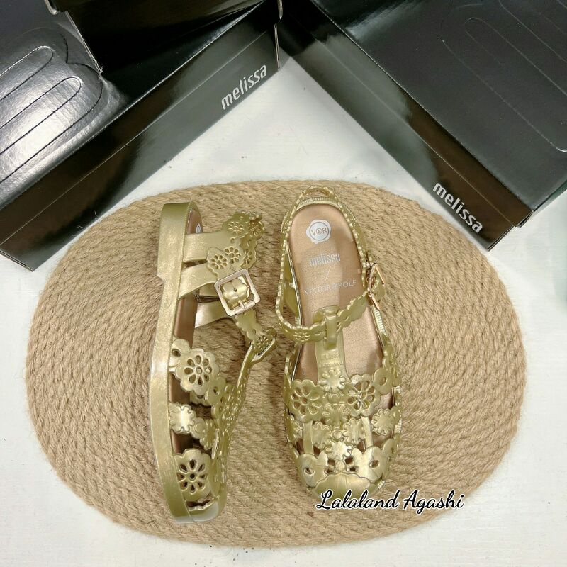 Sepatu  Melissa Possession Lace + Viktor And Rolf Ad GOLD/Sepatu jelly wanita/Sepatu melissa Gold