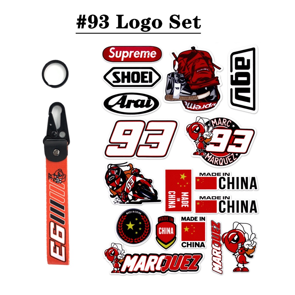 Set Stiker Decal Helm Motor marquez 93 Bahan pvc Nilon Anti Air + Gantungan Kunci