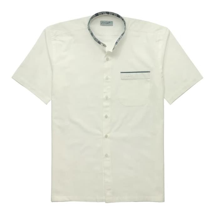 Koko Kerah Etnik - Men Shirt Crocodile Kemeja Lengan Pendek - Putih Hitam, M