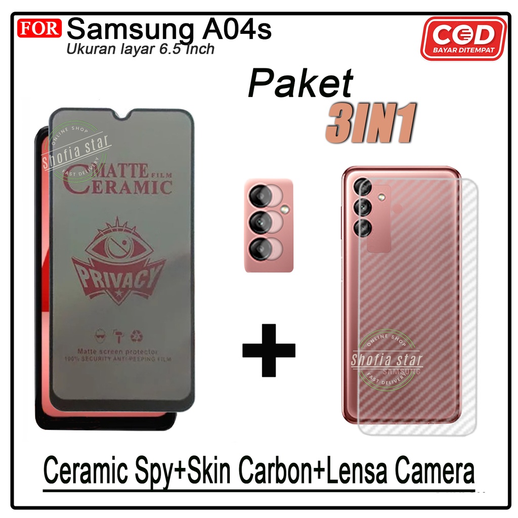 PAKET 3IN1 Tempered Glass Blue Light Samsung A04 A04E A04s A03S A02S Anti Radiasi Full Cover Protect Camera