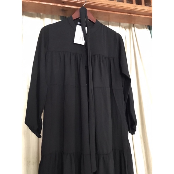 MIDI GAMIS ZARA CRINKLE BUSUI HITAM