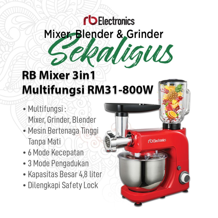 Stand Mixer RB Mixer 3in1 MultiFunction RM31-800 W Kapasitas 4.8L