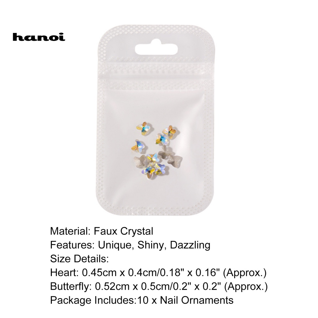 Han_ 10Pcs Charms Kuku 3D Berkilau Untuk Manicure
