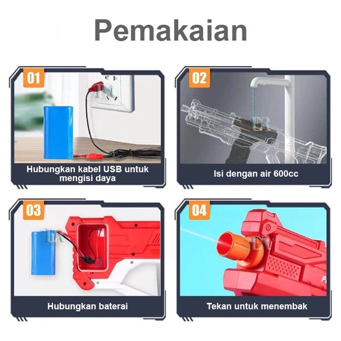 LNR Shop Mainan Pistol Air 600ml Elektrik Otomatis Jarak Jauh 9 Meter untuk Anak - Anak Water Gun Anak Outdoor Pantai Kolam Renang Mainan Kapasitas Besar Tekanan Tinggi Besar