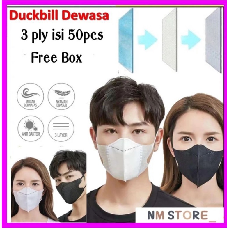 (1Box 50pcs)MASKER DUCKBILL MODEL KOREA ADA GARIS