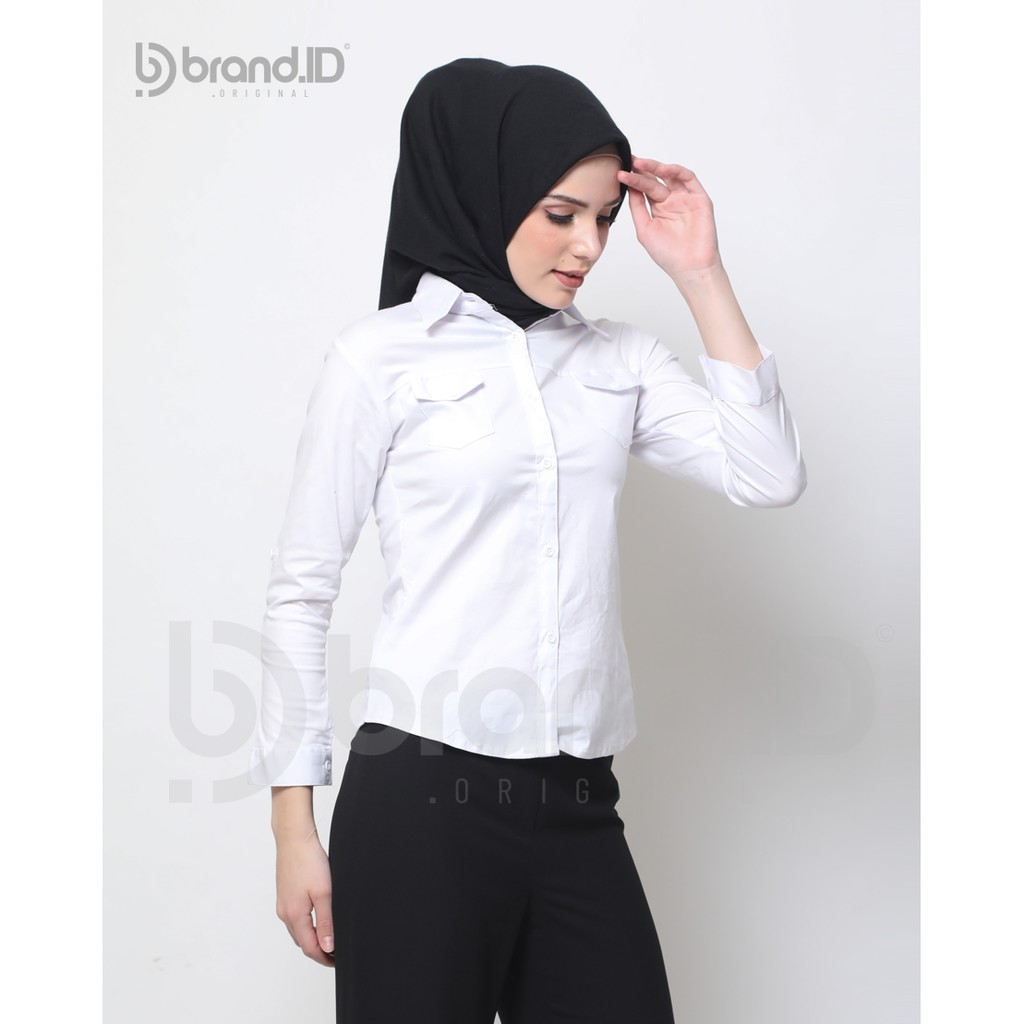 Kemeja Putih Polos Kantong Wanita Baju Kantor Cewek Formal ...