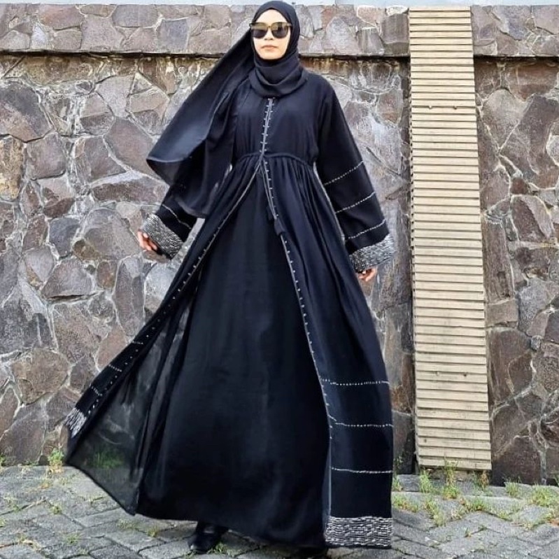 GAMIS SYARI ABAYA DUBAI HAURA SILVER SWAROVSKY COD